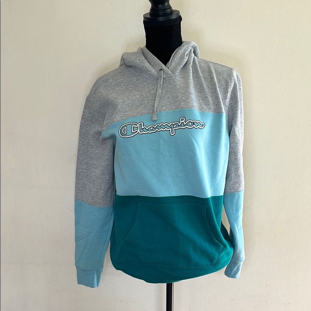 Champion Gray and Blue Color-Block Sweater